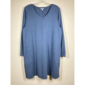 Pure‎ Jill Blue Heathered V Neck Long Sleeve Tunic Dress Large Stretchy Comfort